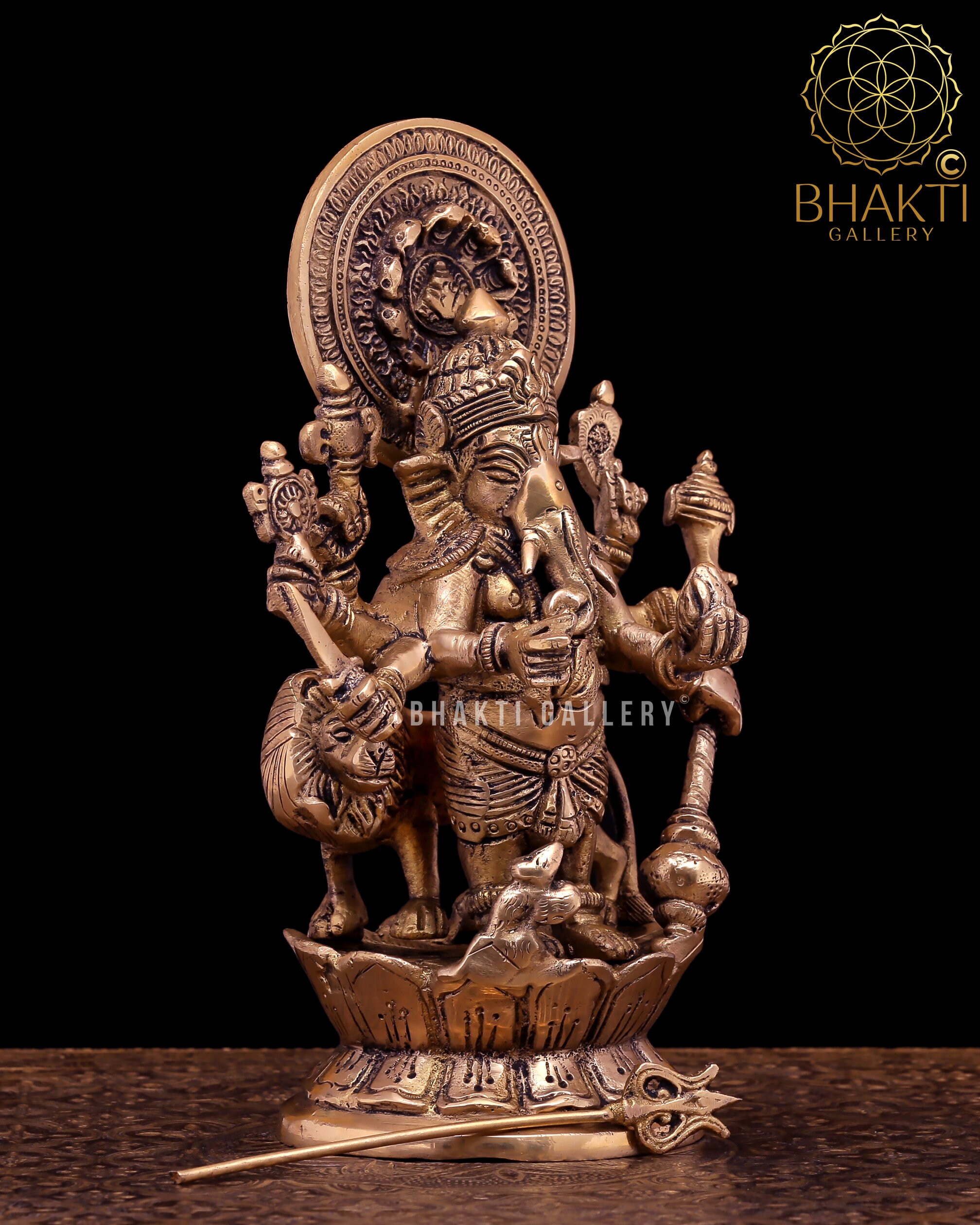 Shubh Drishti Ganesha Statue in Brass, 9" Inch Big Brass Shubha Drishti Ganapathi Idol