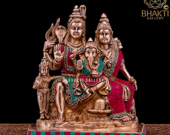 Estatua de latón Shiv Parivar, ídolo de la familia Shiva de 10" pulgadas, Señor Shiva, Diosa Parvati, Murugan & Ganesha Pariwar Murti, Figura Ganesh Parivar