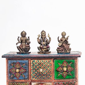 Lakshmi Ganesh Saraswati Statue, 3” Inch Small Laxmi Ganesh Saraswati Idol, Sri Ganapati, Sarasvati For Wealth, Wisdom, Fortune, Art & Music