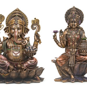 Lakshmi Ganesh Statue, 12&quot; Inches Big Ganesha Lakshmi Statue For Diwali Puja, Laxmi Ganesh Murti, Ganesha Laxmi idol, Sri Ganapati Idol