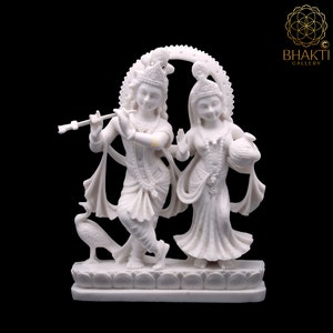 Radha Krishna Statue, 10" Inch Big Cultured Marble Radha Krisna Figure, Lakshmi Narayan Murty, Vishnu Lakshmi Idol For Hindu Religious Gift.