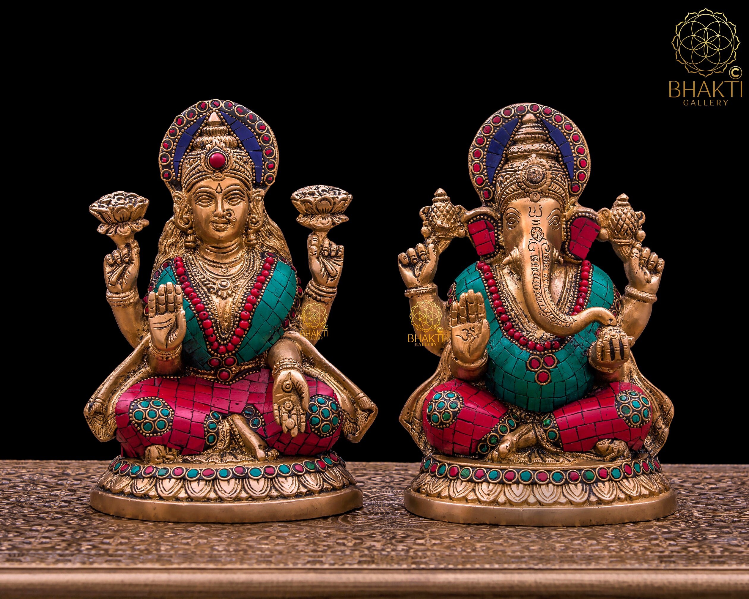 Ganesh Lakshmi Statue, Laxmi Ganesh Statue, 3" Bronze Lakshmi Ganesh