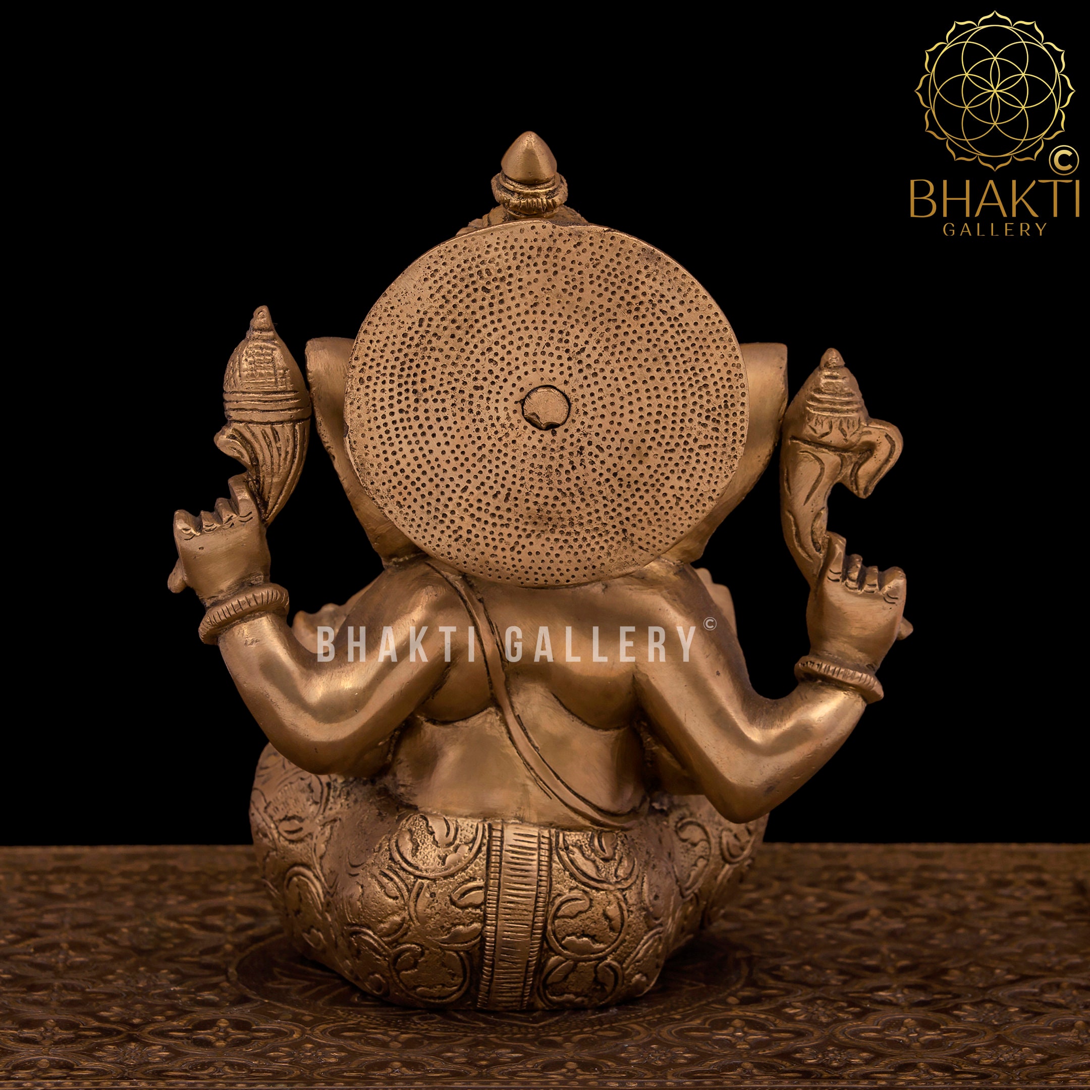 Testa Di Ganesha In Ottone Con Campana - Decorazione Murale Indiana Finitura Antica - Arredo Casa Portafortuna 15cm