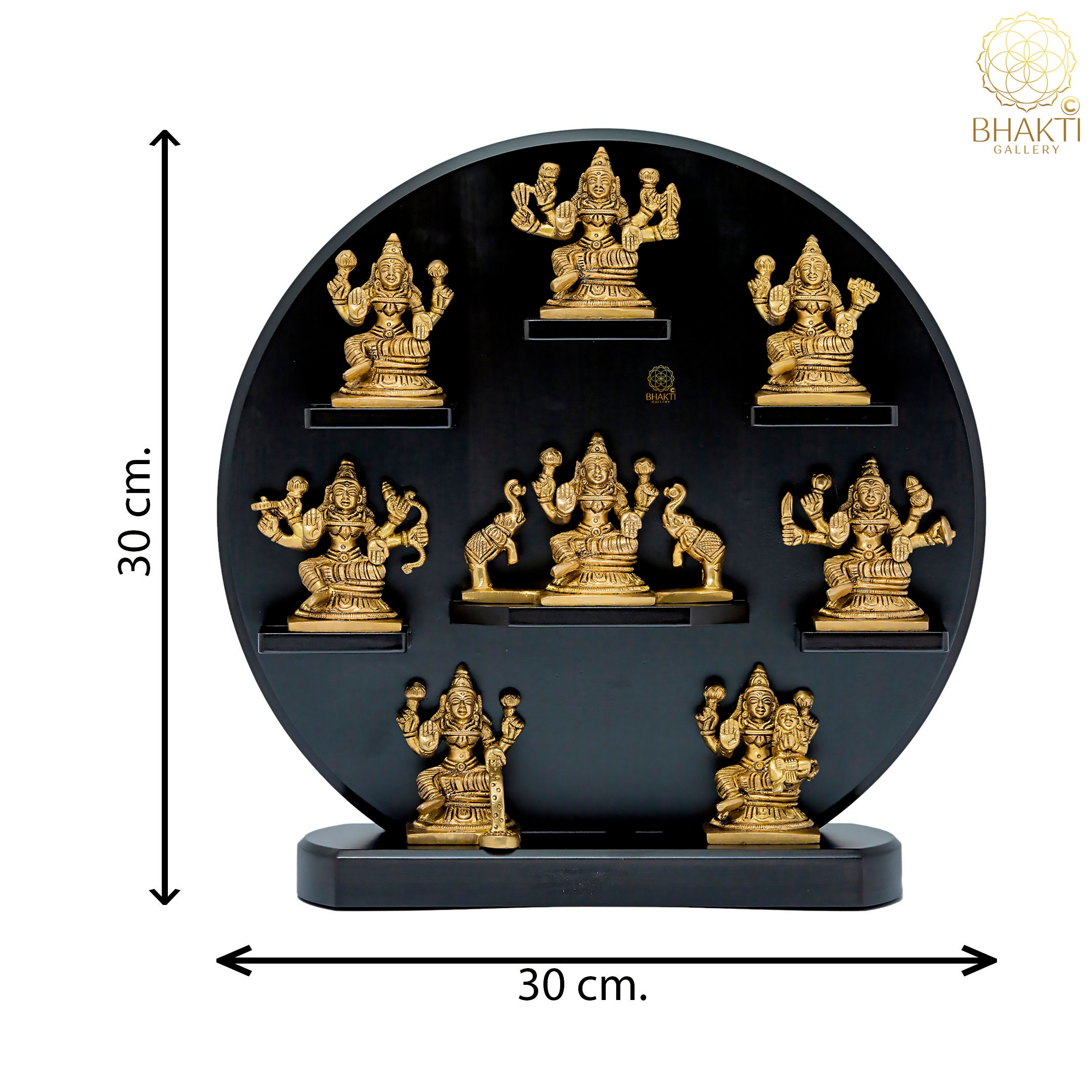 Brass Ashtalakshmi Statue With MDF Wood Stand, 12