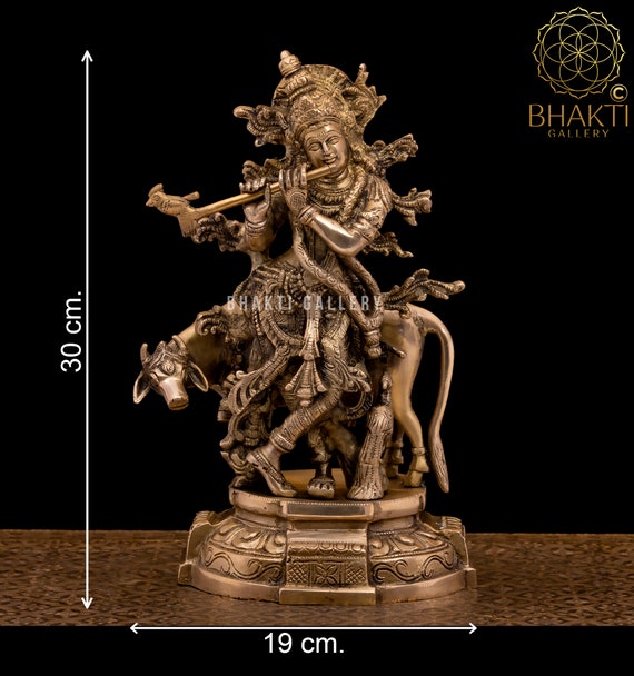 真鍮製(?)銅製(?)の像(クリシュナ像?) クリシュナ像 真鍮 銅メッキ 76 cm 17kg - Etsy 日本