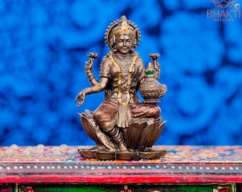 Small Lakshmi Statue: Bronze Finish Hindu Goddess Idol (3 Inch)