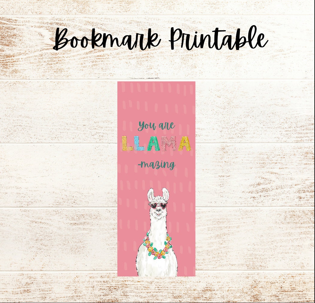 Llama Bookmark Printable valentines birthday Etsy