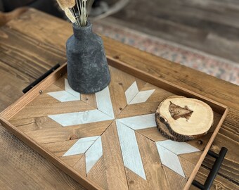 Wood mosaic table tray, serving tray, wood art