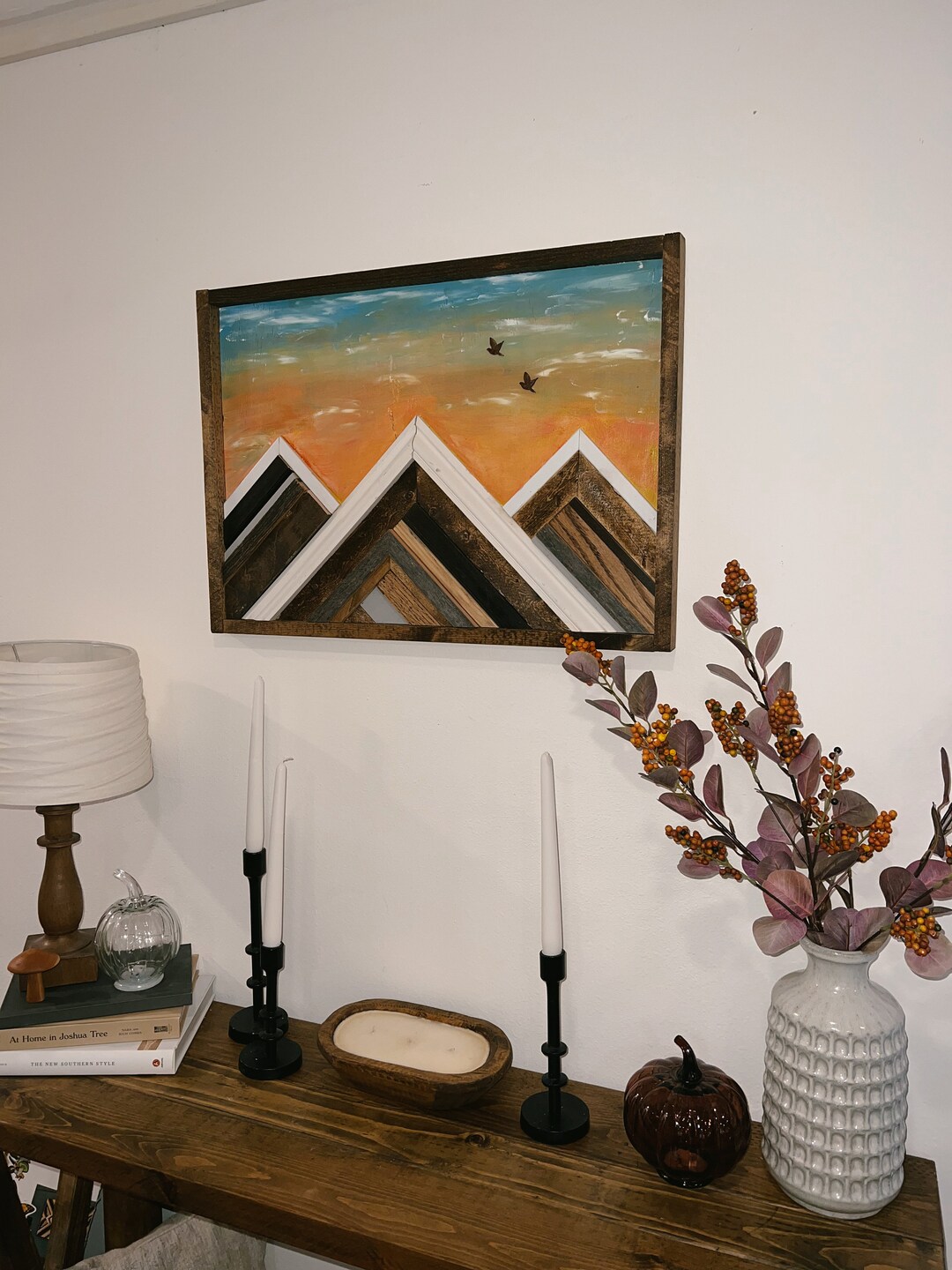 Mountain Wood Mosaic Wood Art Geometric Wood Art Reclaimed Etsy