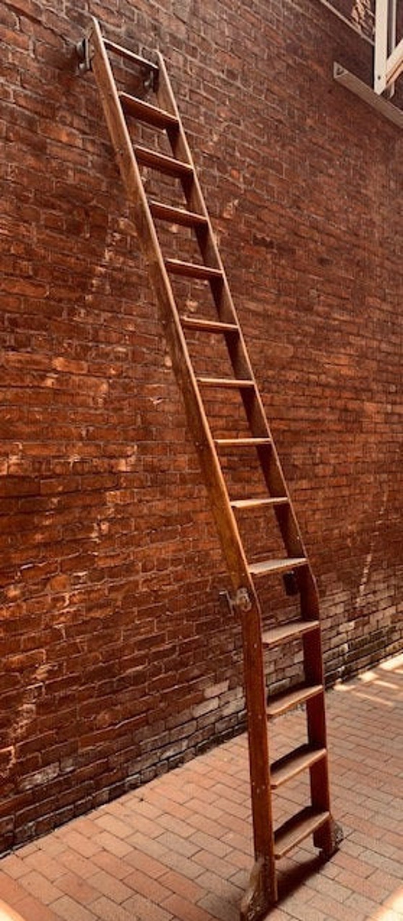 Antique Vintage Industrial Putnam Rolling Library Ladder Etsy