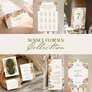 Wedding Reception Signs Templates Bundle, Floral Wedding Stationery Bundle, Elegant Wedding Suite, Editable Table Signage, INSTANT DOWNLOAD