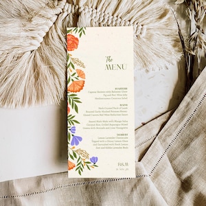 Plantilla de menú de flores silvestres, menú de flores bohemias, menú para fiestas en el jardín, menú de bodas, diseño floral bohemio moderno, descarga instantánea, menú floral / SF01