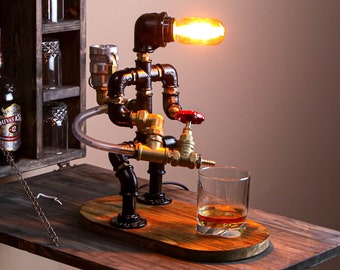 Vatertagsgeschenk, Steampunk Feuerwehrmann Rohr Roboter Nachtlampe, Spirituosen Whisky Wein Spender, Feuerwehrmann Geschenk für Ihn, Jubiläumsgeschenk für Männer