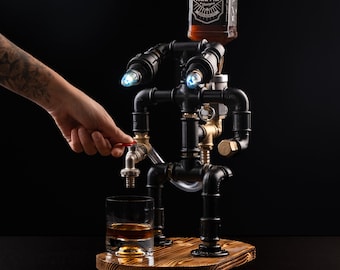 Steampunk Whiskey Dispenser | Industrial Table Lamp and Bar Decor