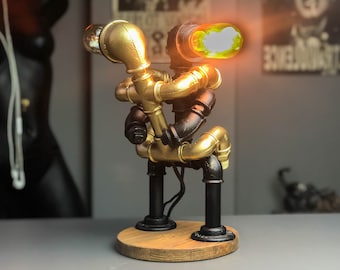 PipeMan Desk Lamp, Robot Lamp, Home Decor, Gift for him, Edison Steampunk lamp, Farmhouse decor, Gift for the boy, Industrial lighting