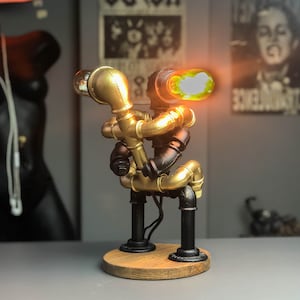 PipeMan Desk Lamp, Robot Lamp, Home Decor, Gift for him, Edison Steampunk lamp, Farmhouse decor, Gift for the boy, Industrial lighting