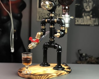 Steampunk pipe Night Lamp, Liquor alcohol Whisky Wine dispenser, PipeMan Desk Lamp , Man Cave, Home Decor, Valentine's Day