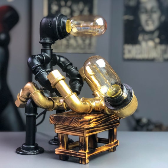 Pipeman Desk Lamp Robot Lamp Home Decor Gift for Him Edison