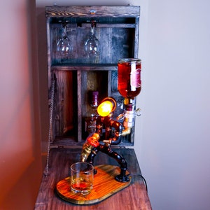 Father's Day Gift ,Steampunk Fireman pipe robot Night Lamp, Liquor Whisky Wine dispenser, Firefighter Gift for Him ,Anniversary Gift for Men image 3
