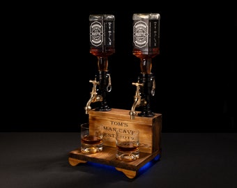 Personalized Rustic Whiskey Dispenser with Brass Tap - Home Bar Gift