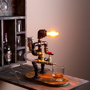 Father's Day Gift ,Steampunk Fireman pipe robot Night Lamp, Liquor Whisky Wine dispenser, Firefighter Gift for Him ,Anniversary Gift for Men image 2