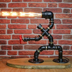 Birthday Gift , Steampunk Desk Lamp , Table Lamp , Pipe Man Lamp , Industrial Lighting ,Handcrafted,Adjustable Lamp , Gift for Him