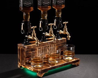 Personalized Whiskey Dispenser with RGB: Wood Bar Decor