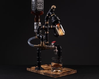 Steampunk Whiskey Dispenser: Industrial Alcohol Liquor Dispenser with Light