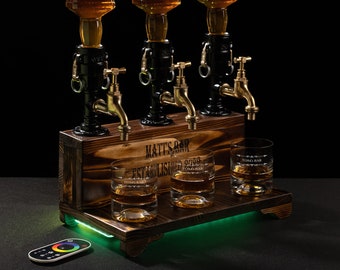 Dispenser di whisky con RGB, Dispenser personalizzato, Dispenser di liquori, Festa del papà, Regalo personalizzato, Grotta dell'uomo, Arredamento bar, Artigianato in legno