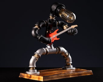 Steampunk Guitarist Lamp: Industrial Edison Desk Light, Rustic Decor