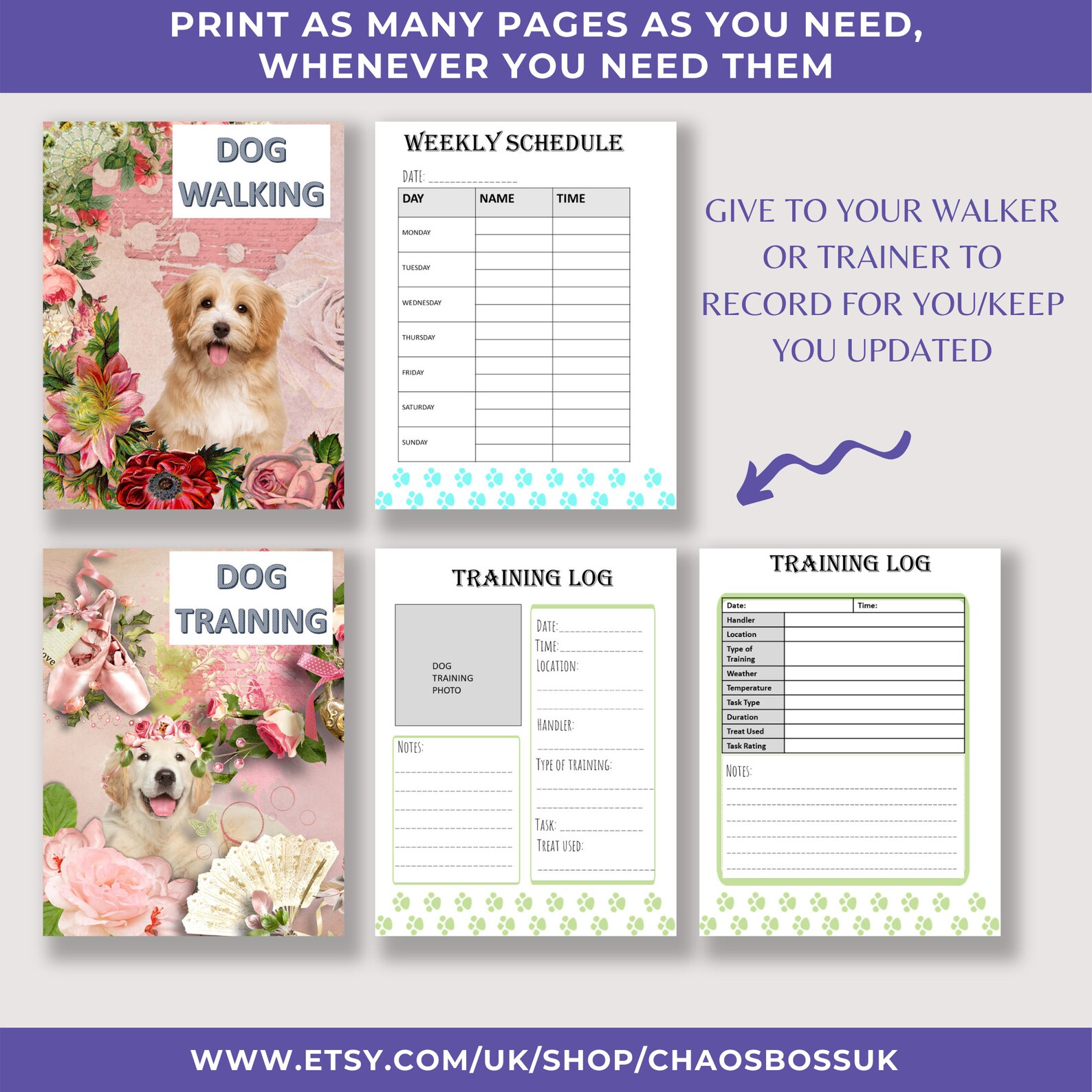 Dog Organiser Bundle Printable Pet Profile Dog Binder Etsy