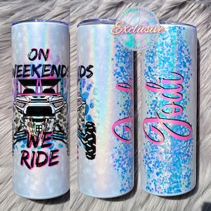On Weekends We Ride | Female SXS Tumbler | Four Wheeling Cup | Messy Bun ATV | Custom SXS | Personalized Sxs | Off Road Girl | Side by Side