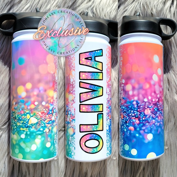 Rainbow Sparkle Water Bottle | Rainbow Tumbler | Colorful Sparkle | Personalized Glitter Water Bottle | Girl Sparkle Cup | Rainbow Glitter |