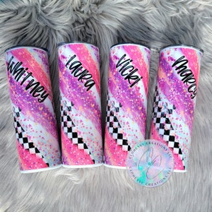 Pink Racing Tumbler | Purple Racing Tumbler | Checkered Flag Cup | Custom Racing Gift | Pink Racing Cup | Purple Racing Cup | Racing Wife |