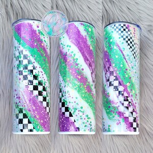 Purple and Green Racing Tumbler | Checkered Flag Cup | Green Racing Cup | Custom Race Tumbler | Personalized Racing | Purple Race Tumbler |
