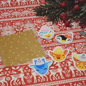 AC Christmas inspired cosy hat villagers sticker pack featuring Erik, Aurora, Sprinkle, Fauna and Sherb