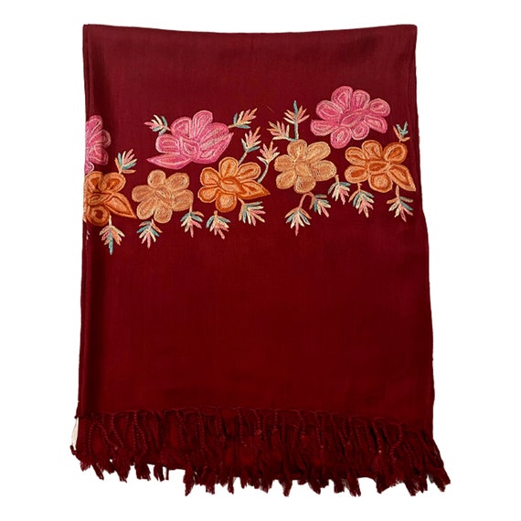 Handmade Warm Long Shawl scarf Wraps with floral embroidery with tassels  for women, ideal for winter season