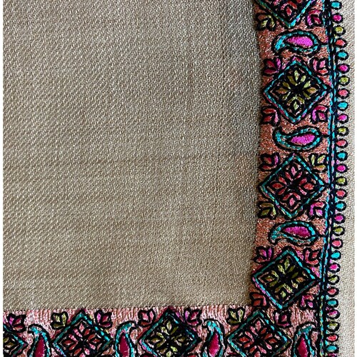 Pakistani pashmina shawl, extremely soft feel wrap, fine fabric with floral embroidery, ideal shops for all seasons, giftable