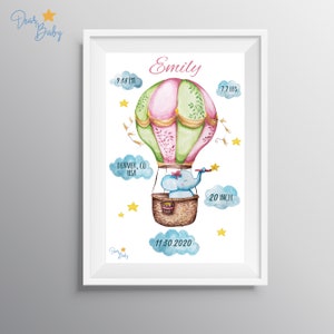 Elephant in hot air balloon - Personalized Nursery Decor