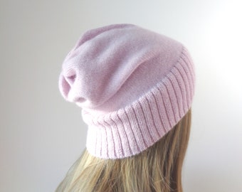 Alpaca slouchy beanie hat Light pink beanie Knit alpaca slouchy beanie hat Wool beanie Dusty pink knitted hat