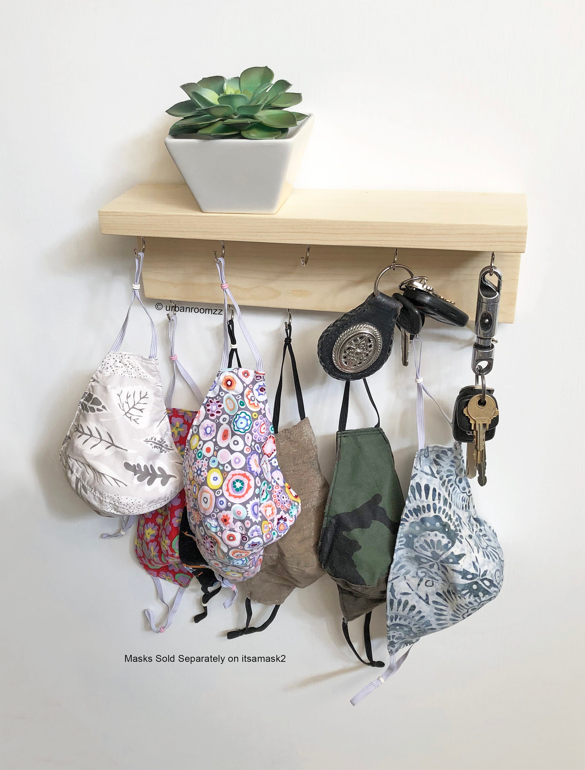 12 Wood Face Mask Holder Shelf Storage with Hooks Etsy