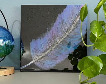 Silver Dust Feather ~ Acrylic Painting ~ Home Decor