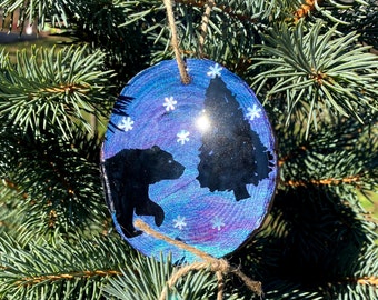 Bearry Christmas (Bear Ornament, Mountain Art, Holiday Gifts, Resin Art, Naturescape, House Decor, Fluid Art)