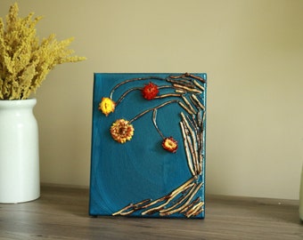 Fall Inspired Mixed Media ~ Flowers and Twigs ~ Painting