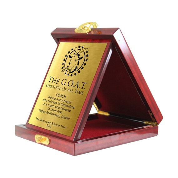 13 G.O.A.T. Trophy with Custom Engraving on Personalized Plate