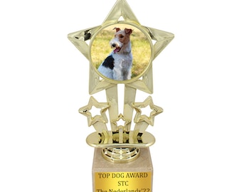 TOP DOG Award mit Foto und Text, freier Wortlaut, Achievement Statue, Geschenk für den besten Hund, Marmorsockel