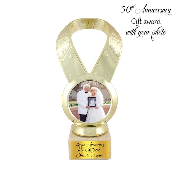 Happy 50th Anniversary Gift Award/Cheers to 50 Years Gift/ Customized Trophy with a Picture/Free Wording, Marble base