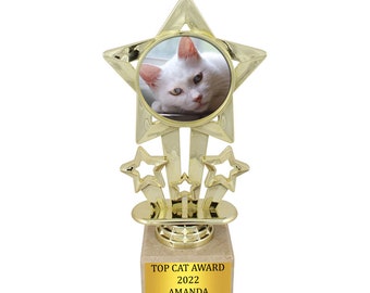 Customized TOP CAT Award with Photo and Text, Free Wording, Achievement Statue, Gift for the Best Cat/ Pet, Marble base