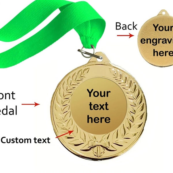 Award Medal Customized with your Text, Midsize, Free Wording, Gift for Tournaments and Competitions, Gold/ Silver/ Bronze