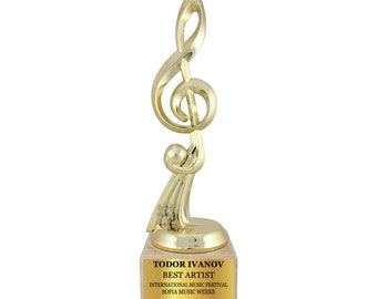 Customized G clef Trophy/ Musical Figurine Statuette, Free Wording, Achievement Statue For Artist, Music Competition Award, Мarble base